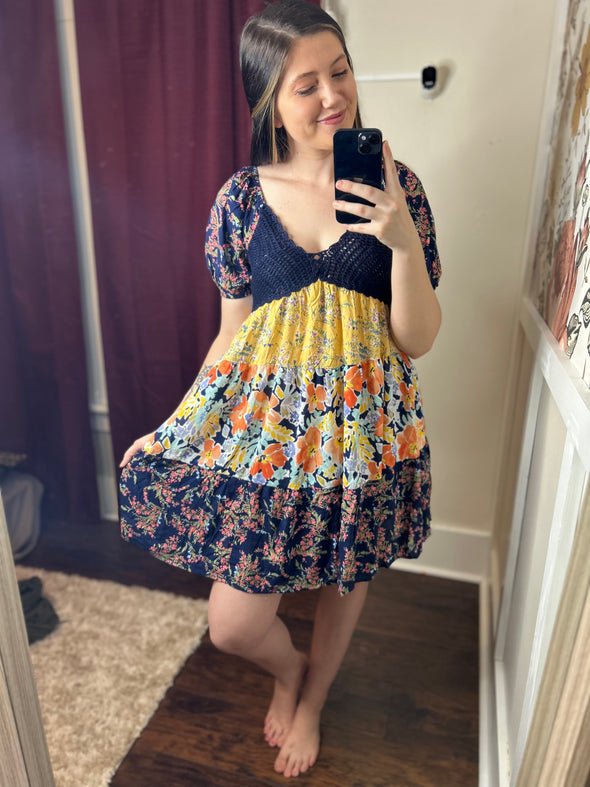 Floral Color Block Dress