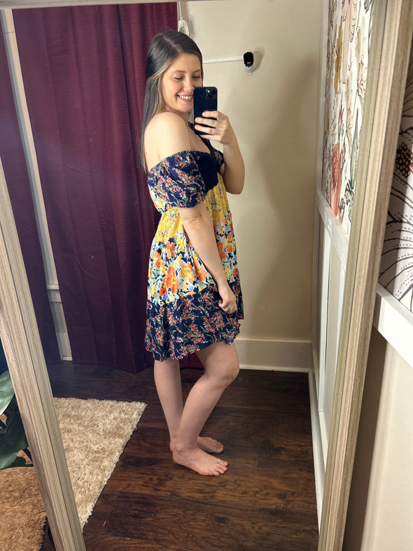 Floral Color Block Dress