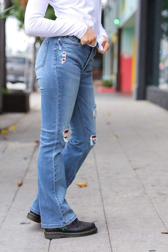 Tummy Control Holiday Patch Bootcut Jeans By Judy Blue