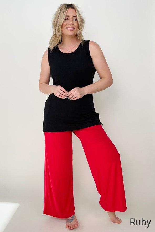 Smocked Waistband Wide Leg Pants