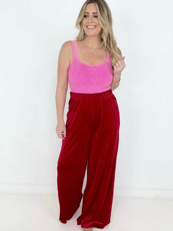 Solid Velvet Wide Leg Pants-3 Colors