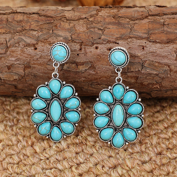 Retro Turquoise Geometric Dangle Earrings