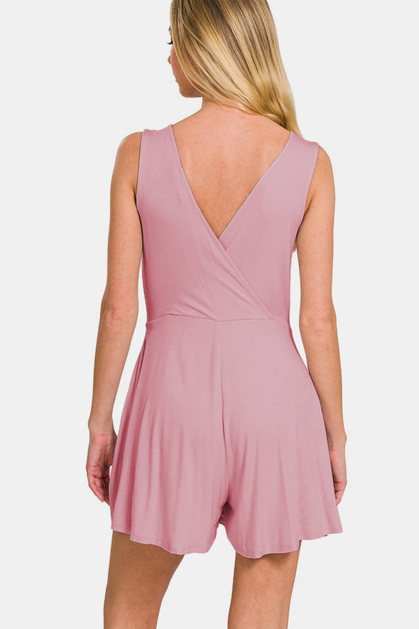 Surplice Neckline Sleeveless Romper