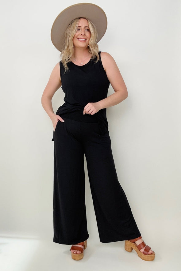 Smocked Waistband Wide Leg Pants