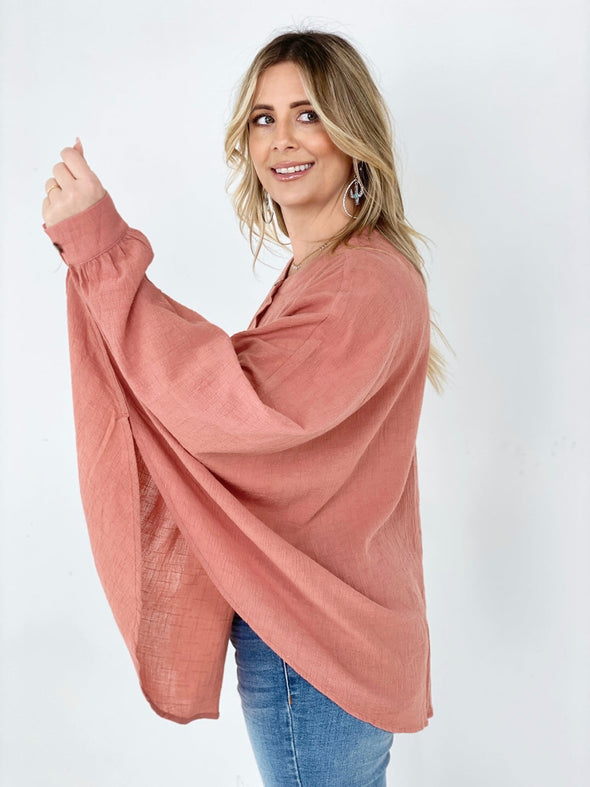 Textured Cotton Linen Oversized Top- 3 Colors