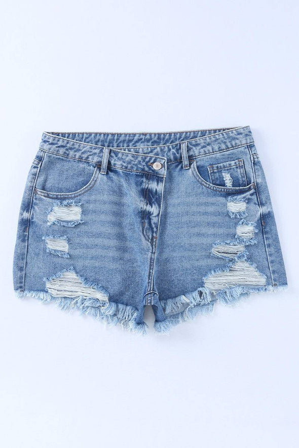 High Rise Crossover Waist Denim Shorts