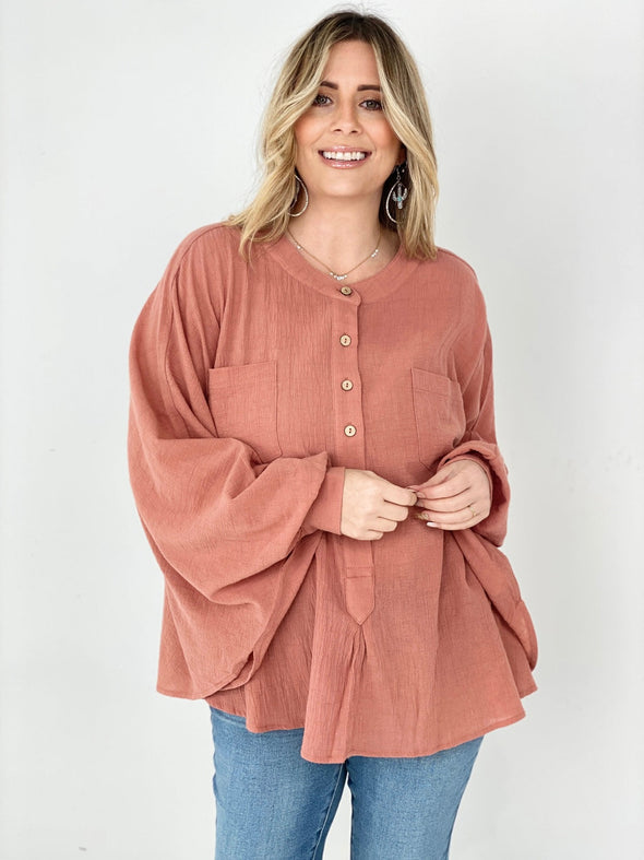 Textured Cotton Linen Oversized Top- 3 Colors