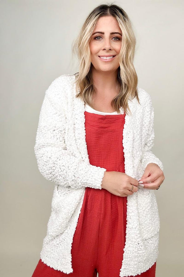 Long Sleeve Popcorn Sweater Cardigan with Pockets- 2 Colors