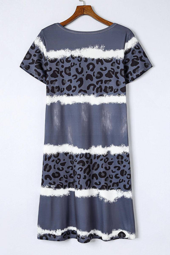 Leopard Colorblock V-Neck T-Shirt Dress