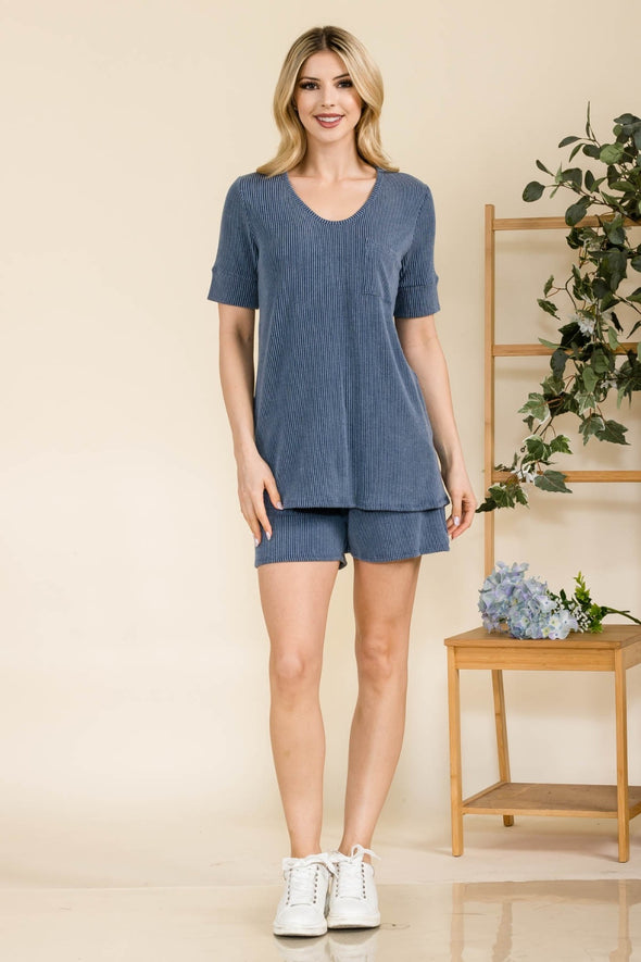 Rib Short Sleeve T-Shirt and Shorts Set