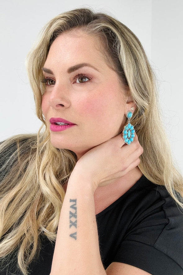 Retro Turquoise Geometric Dangle Earrings