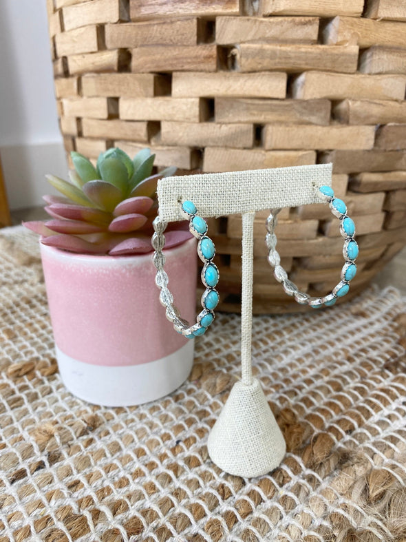 Retro Turquoise C-Shaped Hoop Earrings