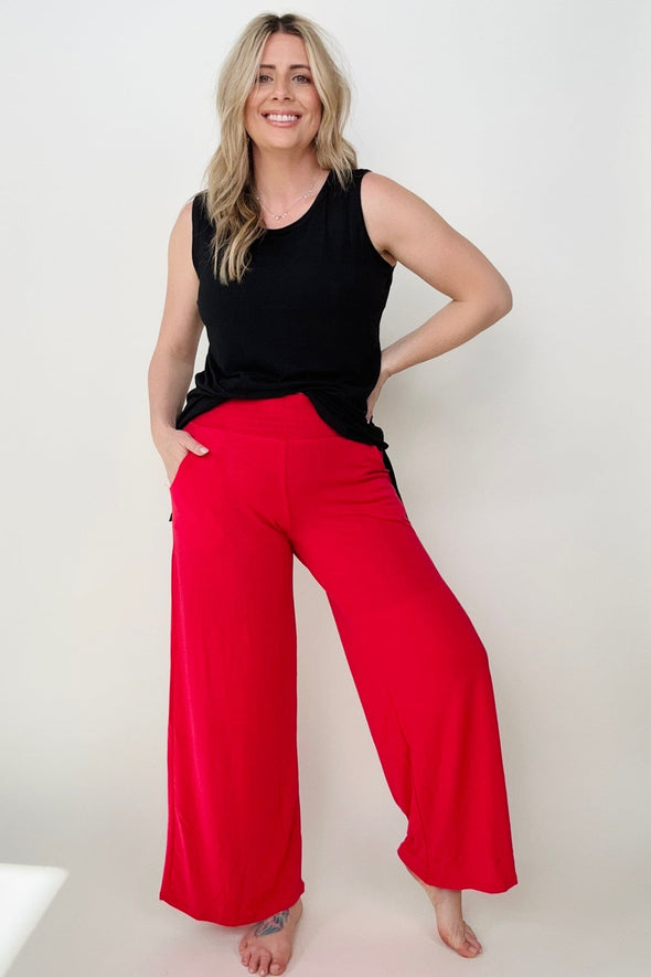 Smocked Waistband Wide Leg Pants