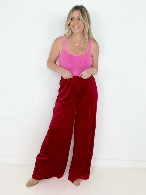 Solid Velvet Wide Leg Pants-3 Colors