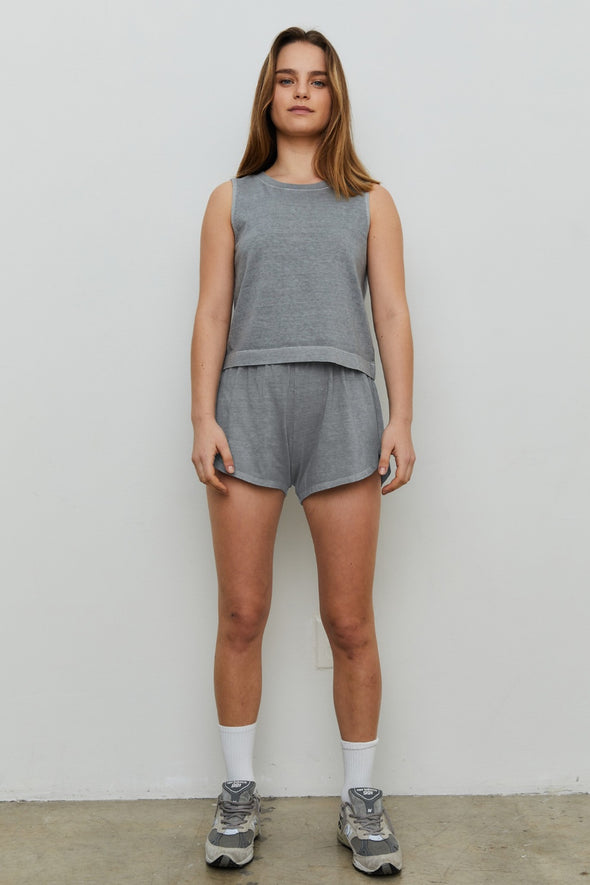 Round Neck Crop Tank and Shorts Set