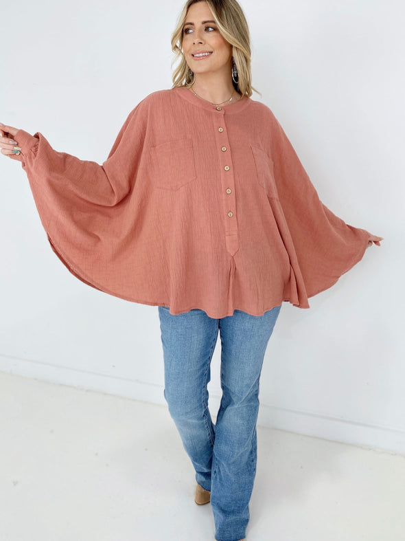 Textured Cotton Linen Oversized Top- 3 Colors