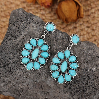 Retro Turquoise Geometric Dangle Earrings