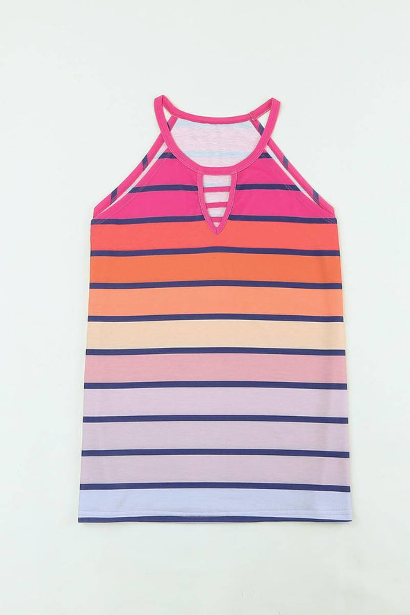 Multicolor Hollowed Out Striped Tank Top