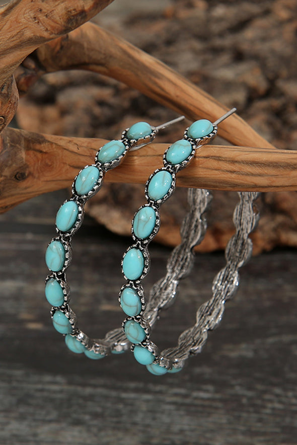 Retro Turquoise C-Shaped Hoop Earrings