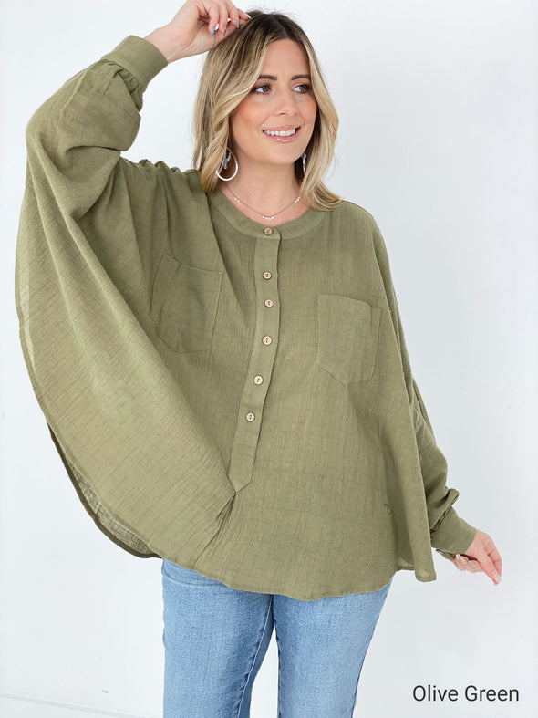 Textured Cotton Linen Oversized Top- 3 Colors