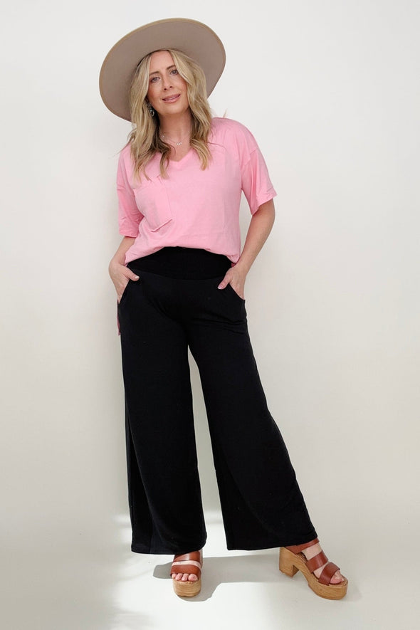 Smocked Waistband Wide Leg Pants