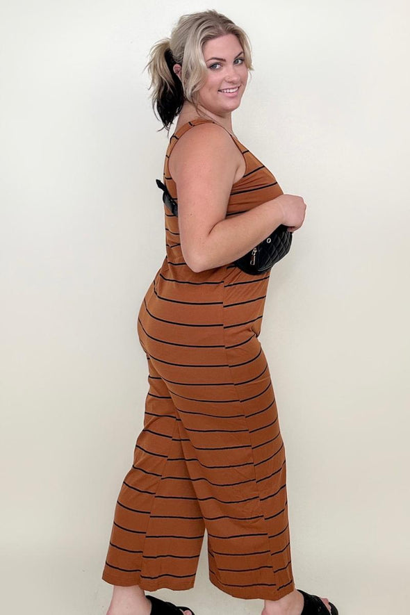 Round Neck Striped Sleeveless Wide Leg Jumpsuit