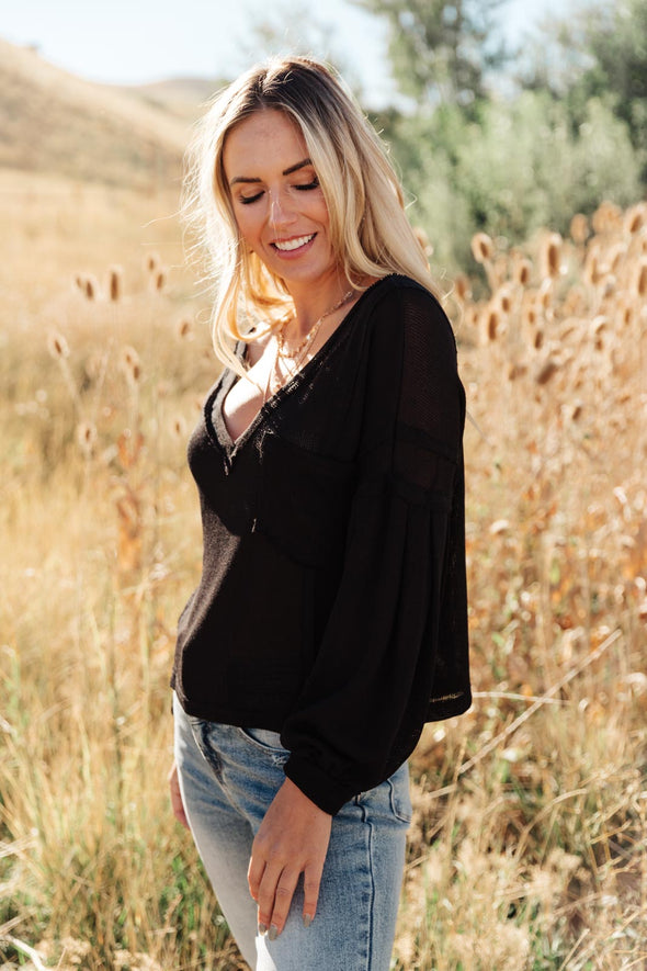 Bellissimo Draped V-Neck Sweater in Black