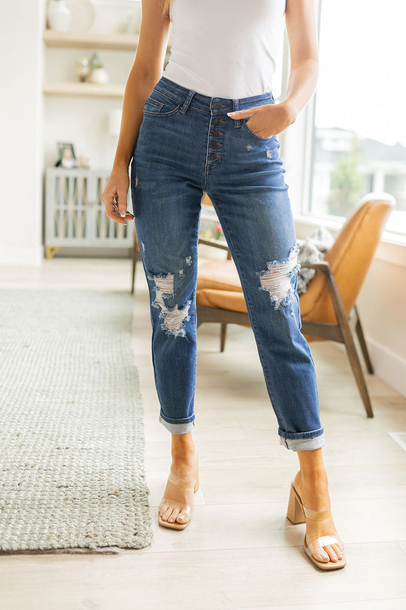 Colt High Rise Button Fly Distressed Boyfriend Jeans By Judy Blue