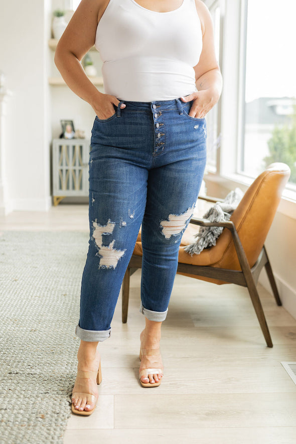 Colt High Rise Button Fly Distressed Boyfriend Jeans By Judy Blue