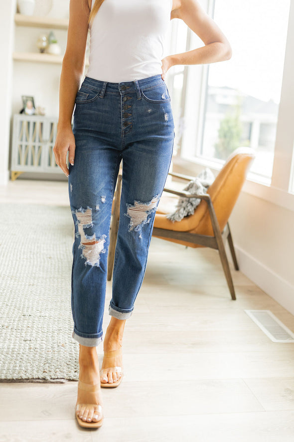 Colt High Rise Button Fly Distressed Boyfriend Jeans By Judy Blue