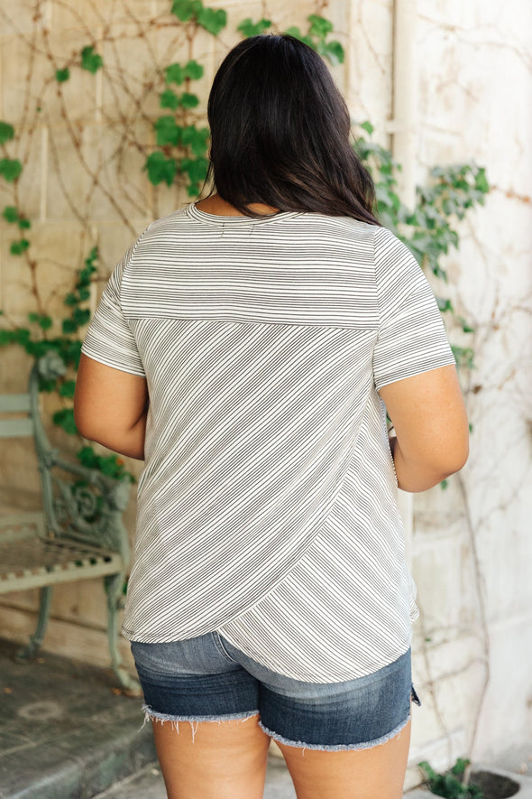 Cozy In Stripes Top in Gray