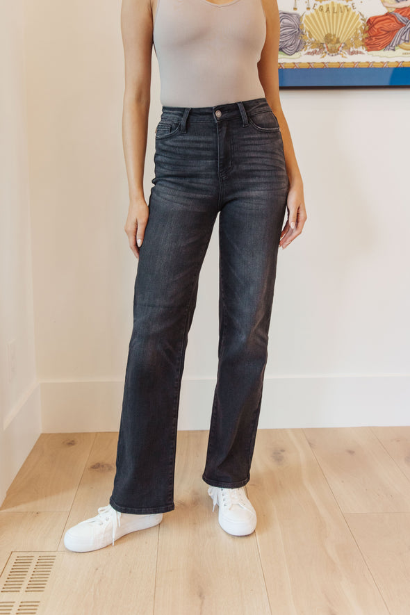 Eleanor High Rise Classic Straight Jeans in Washed Black By Judy Blue