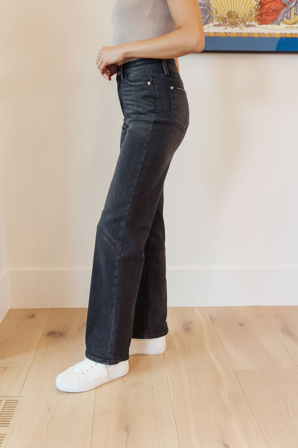 Eleanor High Rise Classic Straight Jeans in Washed Black By Judy Blue