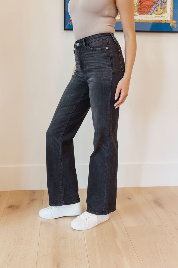 Eleanor High Rise Classic Straight Jeans in Washed Black By Judy Blue