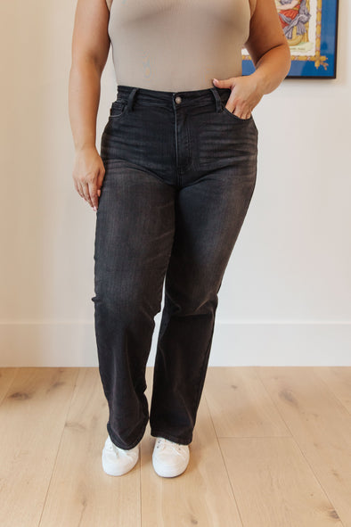 Eleanor High Rise Classic Straight Jeans in Washed Black By Judy Blue