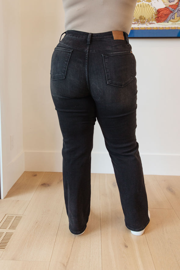 Eleanor High Rise Classic Straight Jeans in Washed Black By Judy Blue