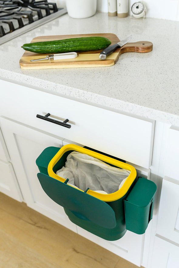 Food Prep Sidekick, mini waste can with side bag storage