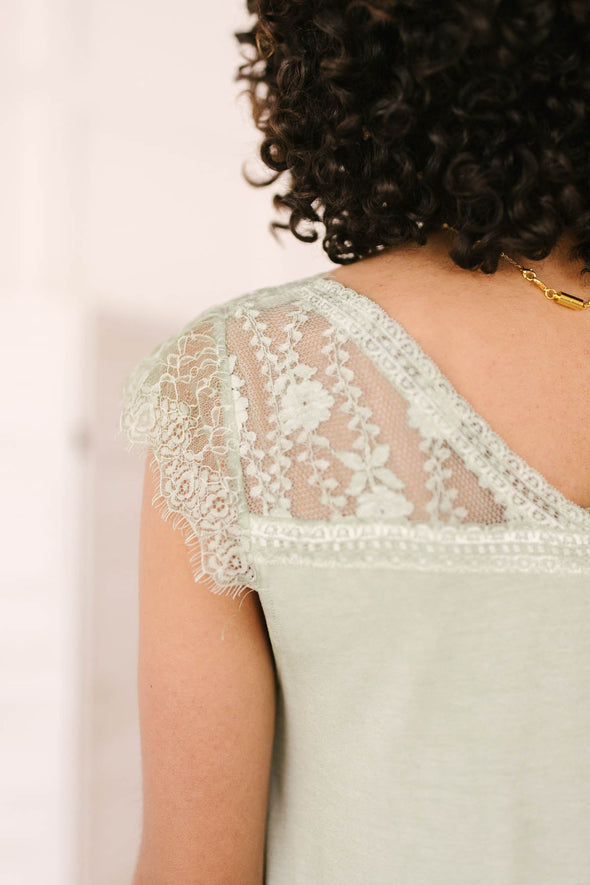 Garden and Lace Top in Sage