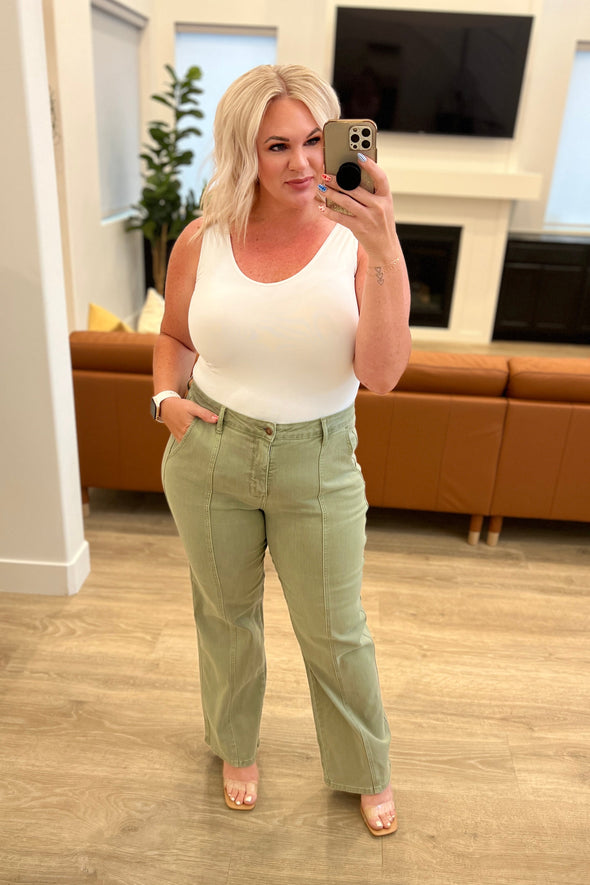 Phoebe High Rise Front Seam Straight Jeans in Sage By Judy Blue