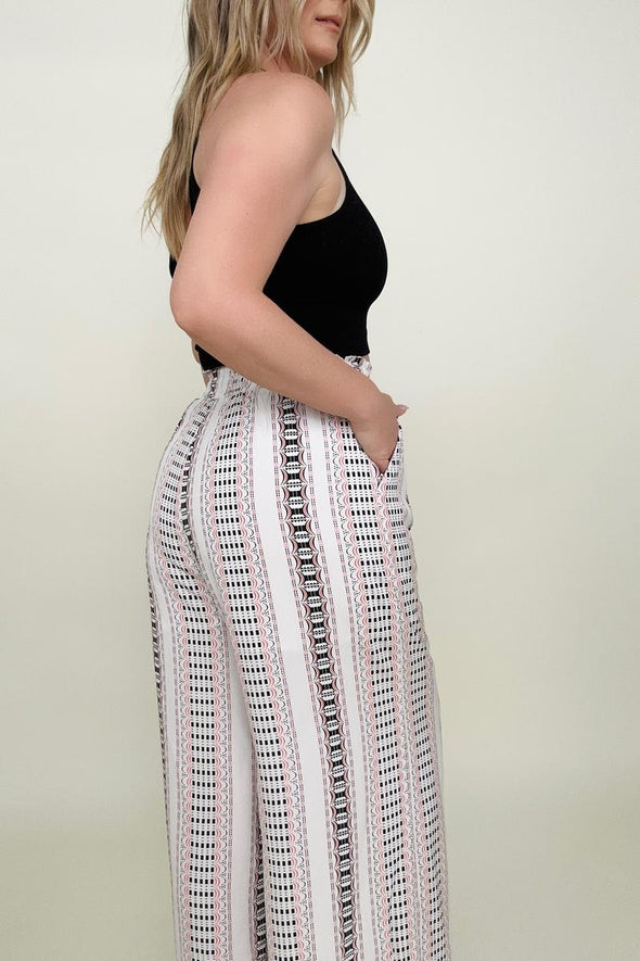 Geo Stripe Smocked Waist Wide Leg Pants