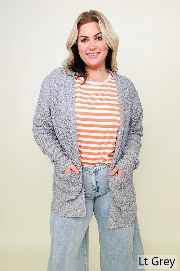 Long Sleeve Popcorn Sweater Cardigan with Pockets- 2 Colors