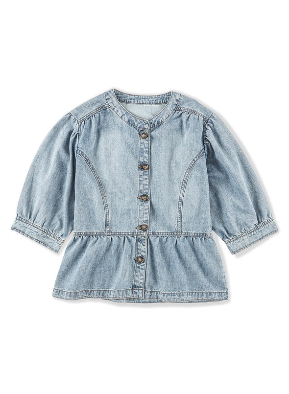 Half Sleeve Peplum Denim Jacket