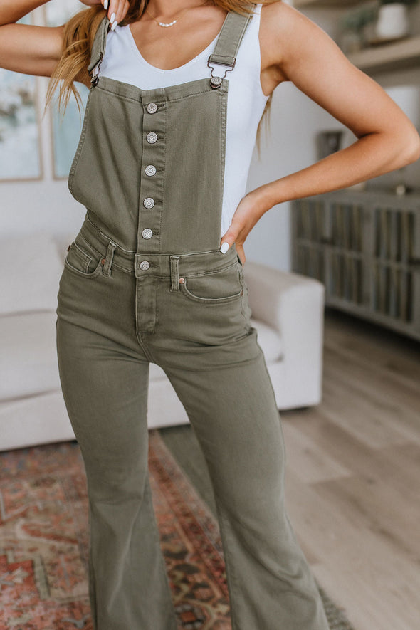 Olivia Control Top Release Hem Overalls in Olive By Judy Blue