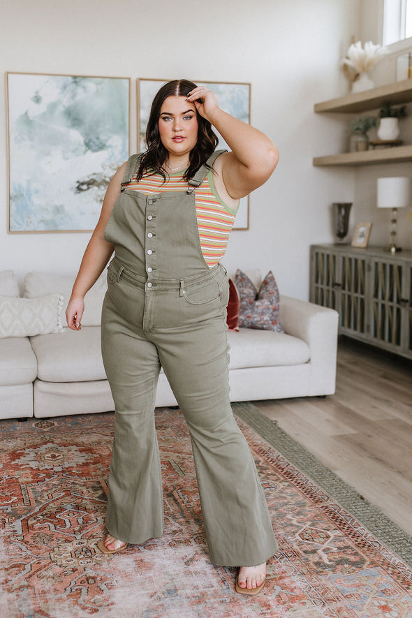 Olivia Control Top Release Hem Overalls in Olive By Judy Blue