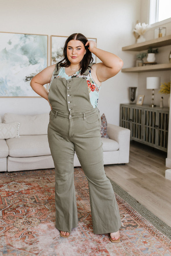 Olivia Control Top Release Hem Overalls in Olive By Judy Blue