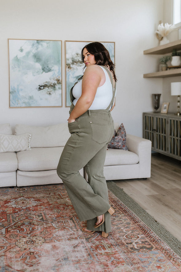 Olivia Control Top Release Hem Overalls in Olive By Judy Blue