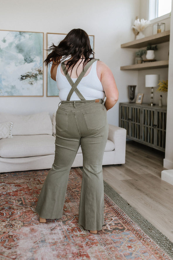 Olivia Control Top Release Hem Overalls in Olive By Judy Blue