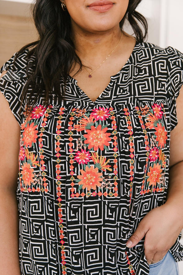 Patterns and Petals Embroidered Top