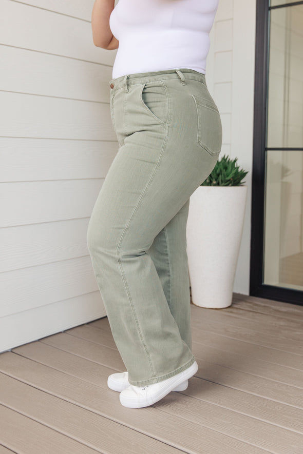 Phoebe High Rise Front Seam Straight Jeans in Sage By Judy Blue