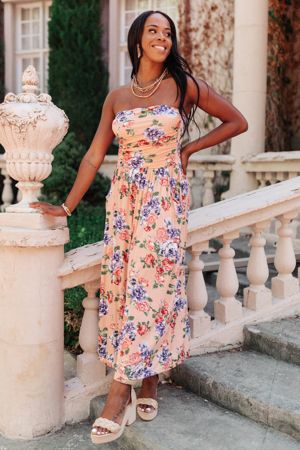 Romantic Roses Maxi Dress in Blush